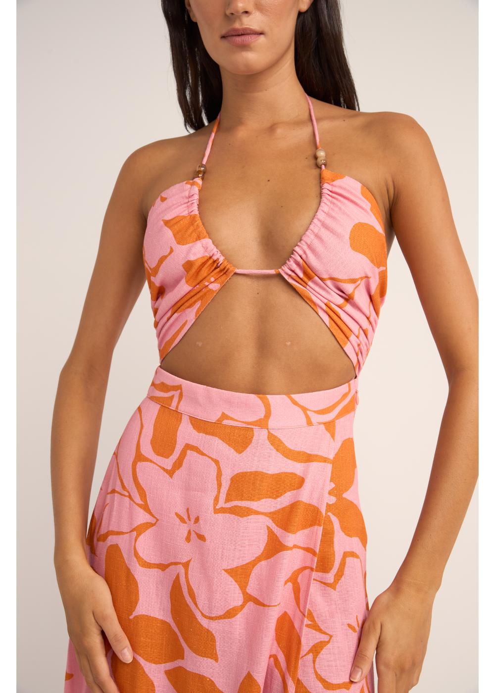 Bora Bora Floral Cut Out Maxi Dress - שמלת קולר מקסי עם שסע