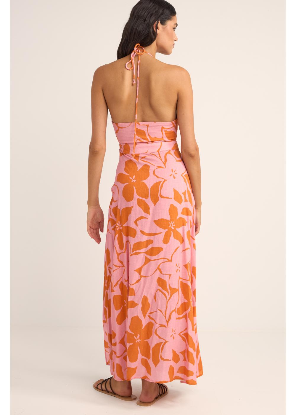 Bora Bora Floral Cut Out Maxi Dress - שמלת קולר מקסי עם שסע