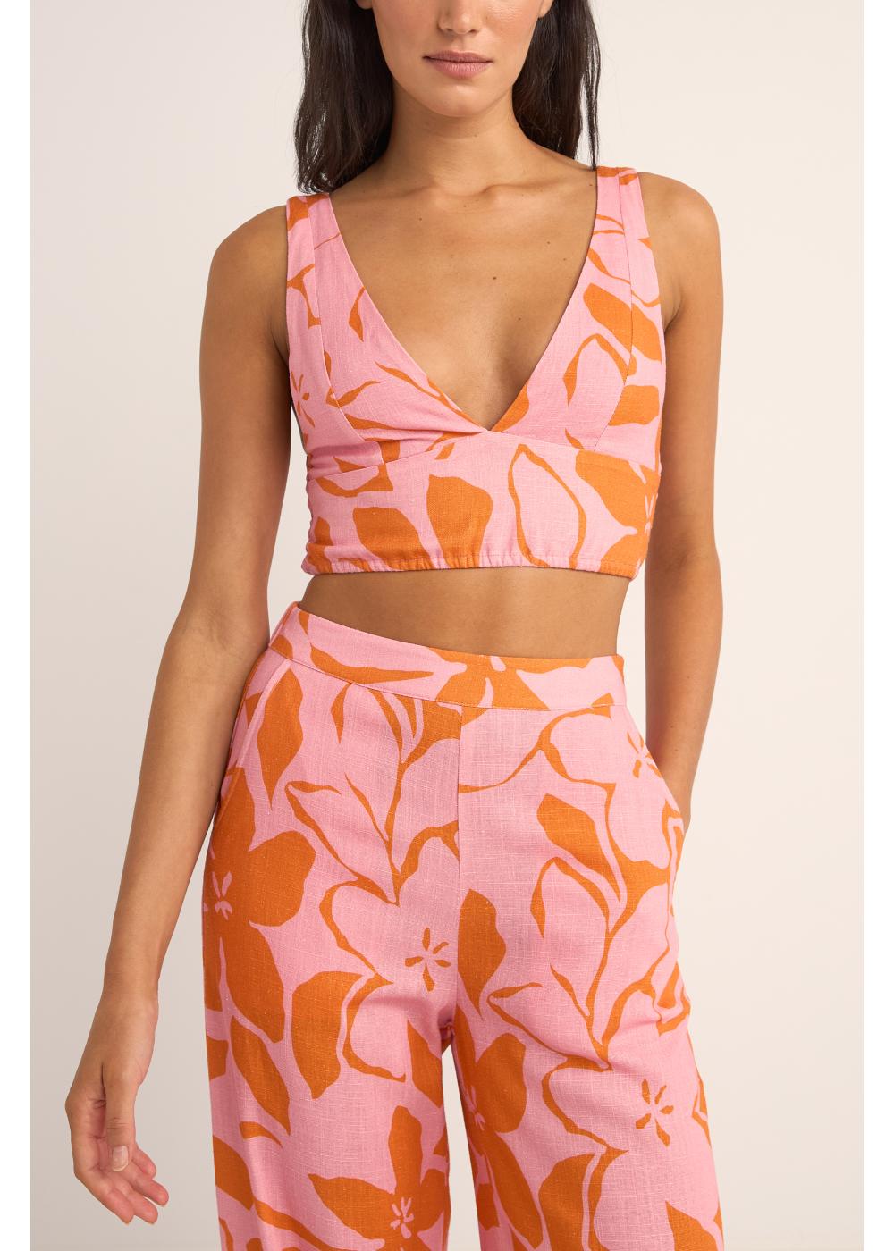 Bora Bora Floral Top - טופ פשתן