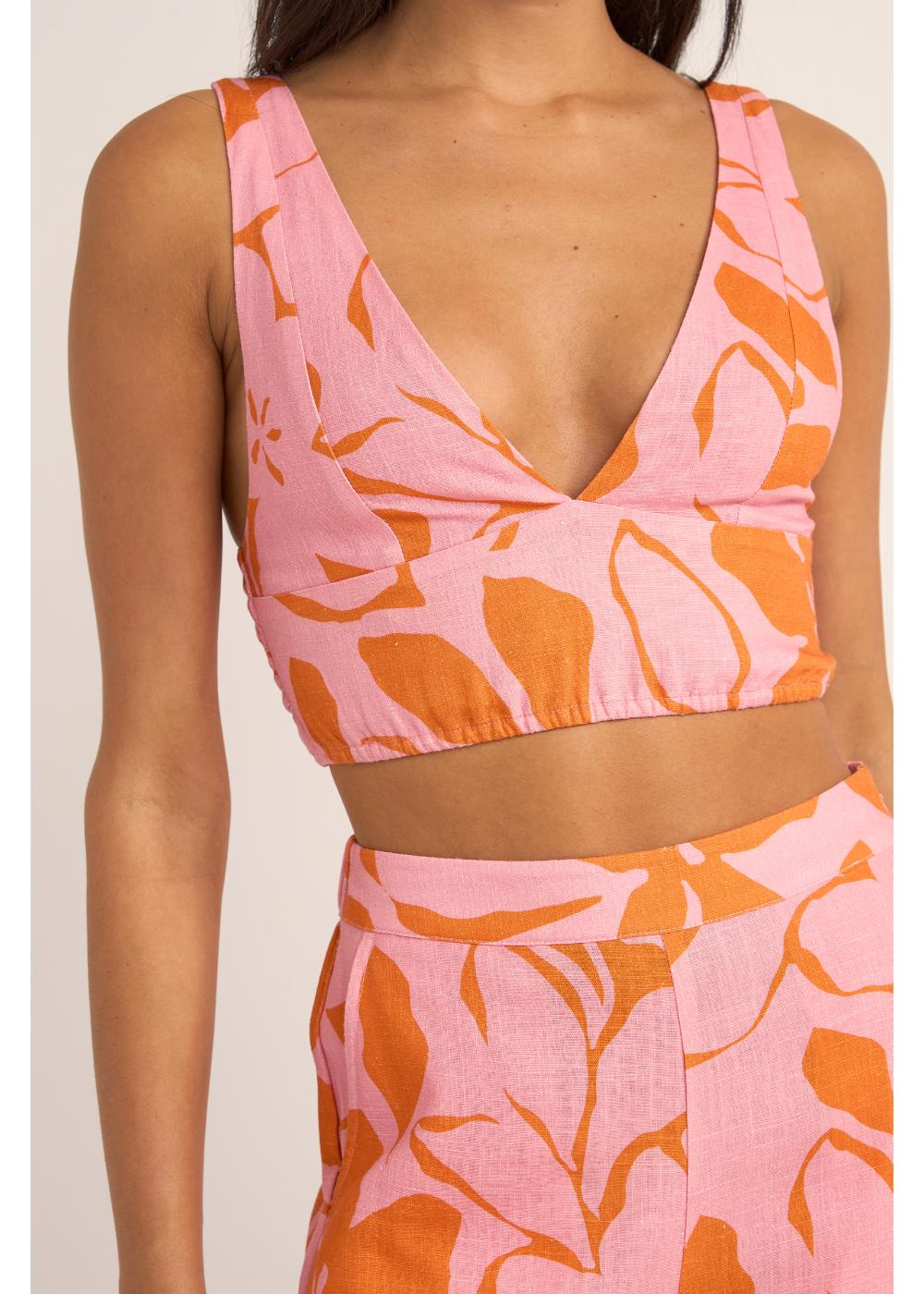 Bora Bora Floral Top - טופ פשתן
