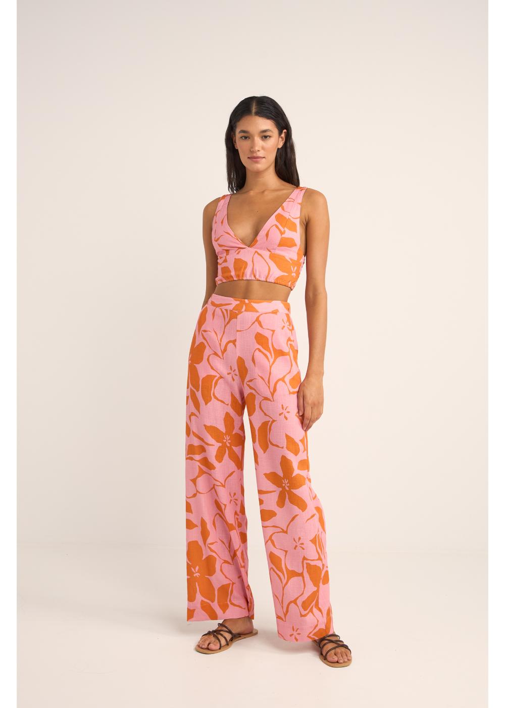 Bora Bora Floral Top - טופ פשתן