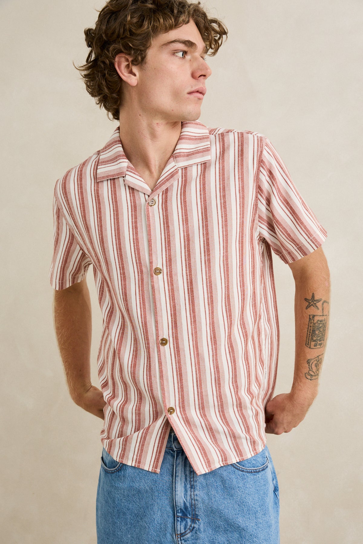 Rhythm Vacation Stripe SS Shirt NATURAL