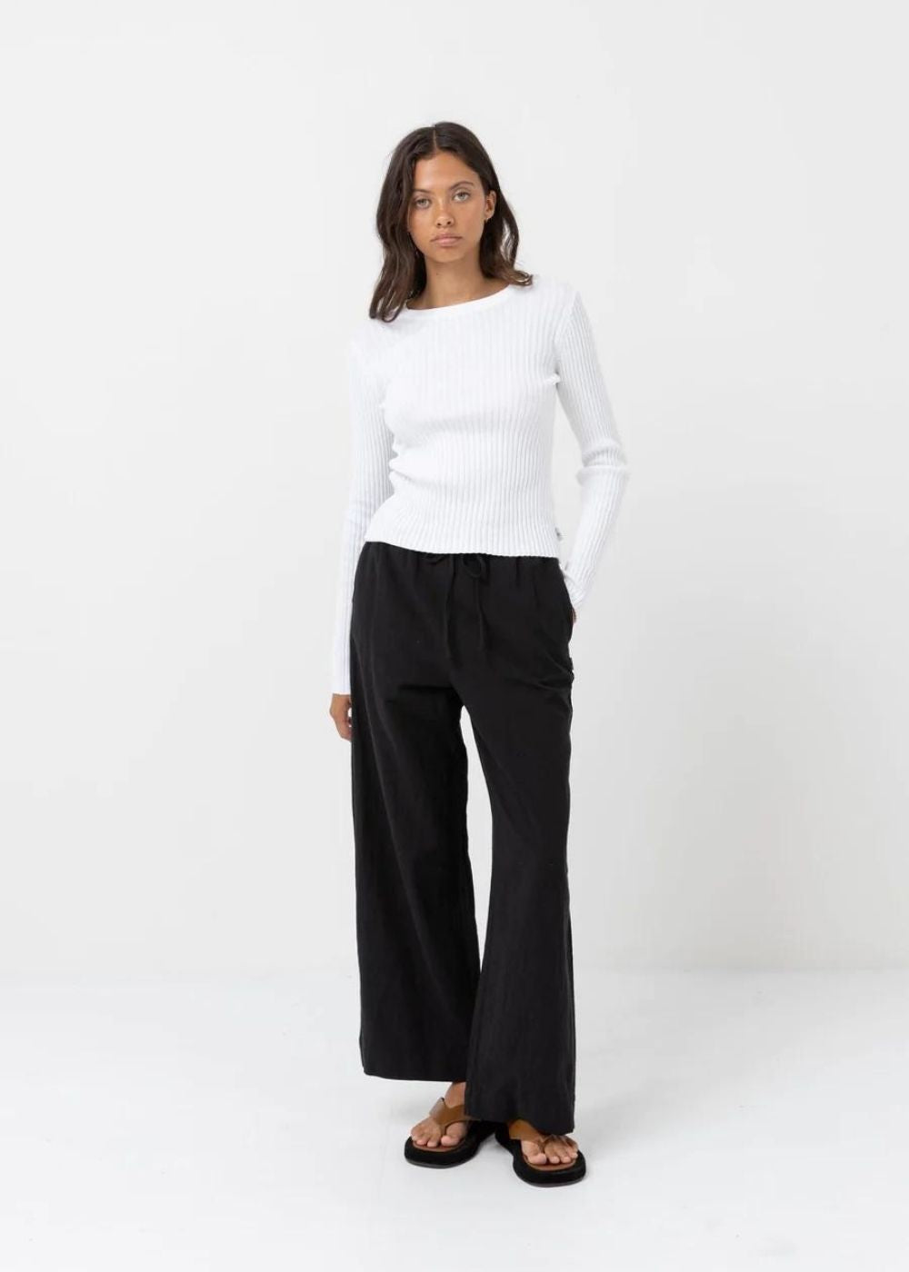 Classic Drawstring Pant - Rhythm -  מכנסי פשתן נשים עם שרוך מדגם צבע_black