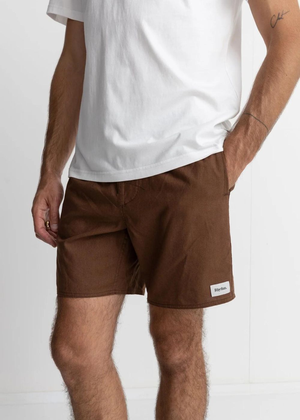 Rhythm Classic Linen Jam - מכנסי כותנה קצרים צבע_chocolate