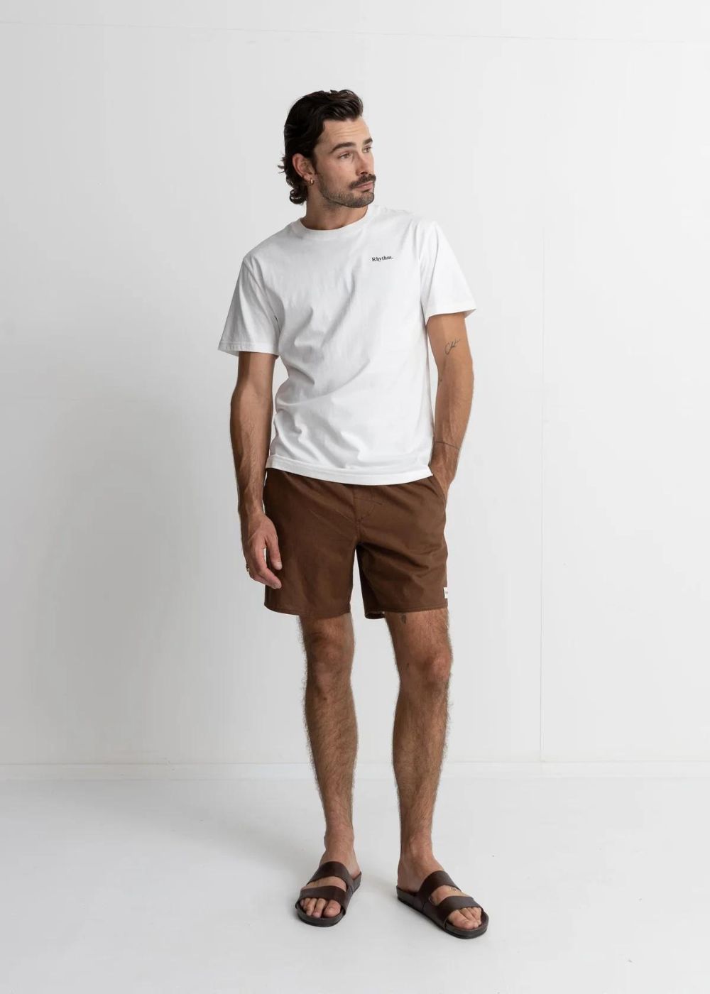 Rhythm Classic Linen Jam - מכנסי כותנה קצרים צבע_chocolate