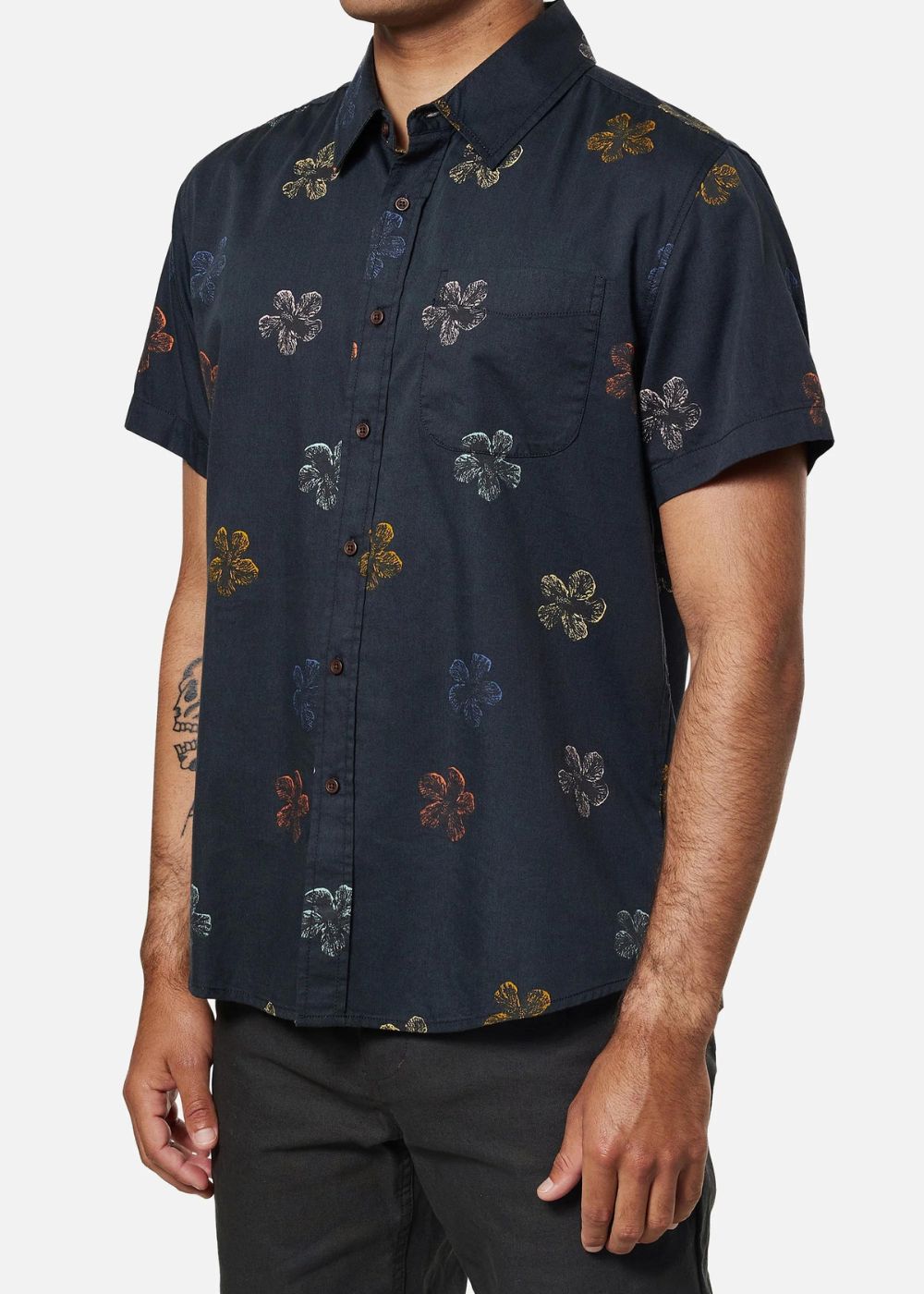 Dreamboat Shirt - מכופתרת כותנה קצרה עם פרחים צבע_blackwash