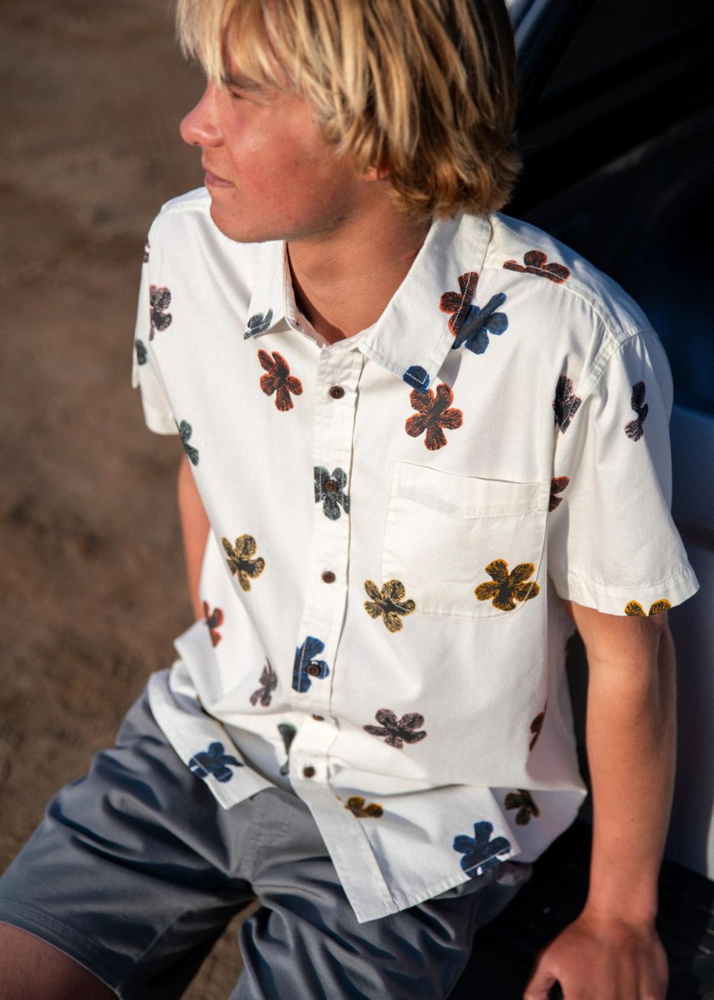 Dreamboat Shirt - מכופתרת כותנה קצרה עם פרחים צבע_wool