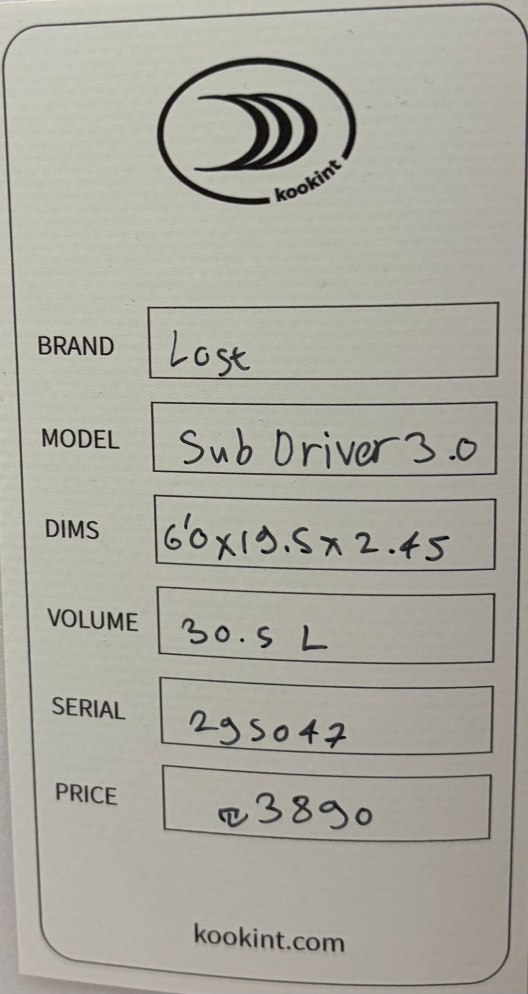 Lost Sub Driver 3.0 Squash 6.0 SKU card