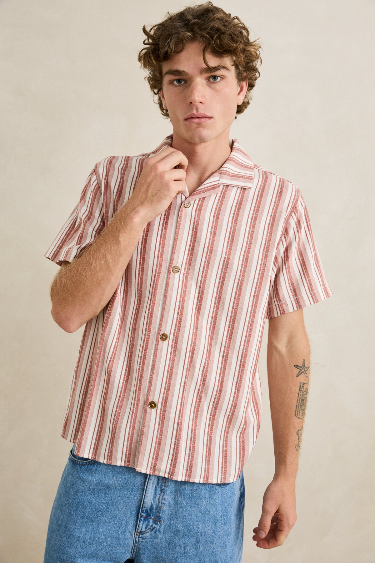Rhythm Vacation Stripe SS Shirt NATURAL