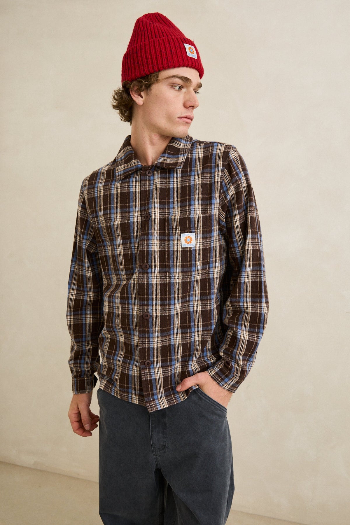 Rhythm Alex Check Ls Shirt CHESTNUT