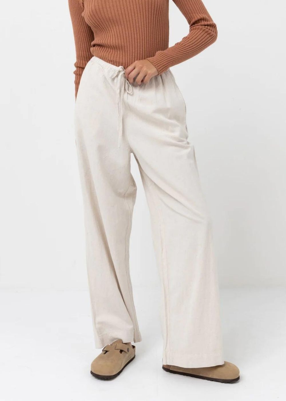 Classic Drawstring Pant - Rhythm -  מכנסי פשתן נשים עם שרוך מדגם צבע_oat