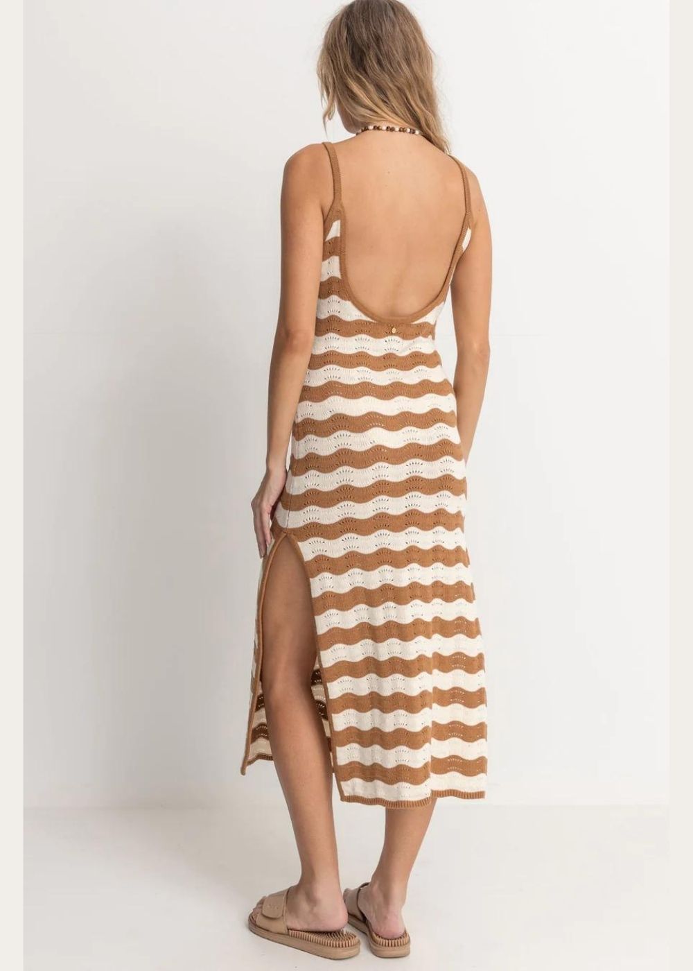 Sunny Knit Midi Dress - שמלת קרושה חום/לבן מידי