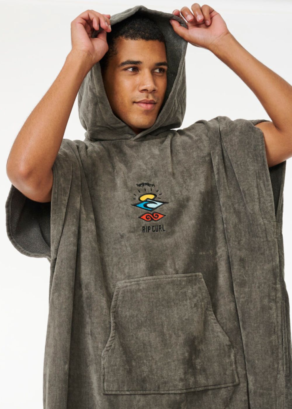 Logo Hooded Towel Grey - פונצ׳ו קפוצ׳ון אפור עם לוגו ריפ קארל