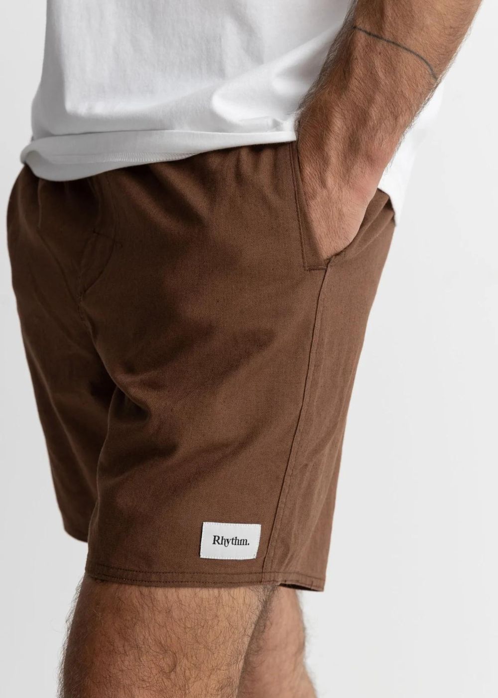Rhythm Classic Linen Jam - מכנסי כותנה קצרים צבע_chocolate