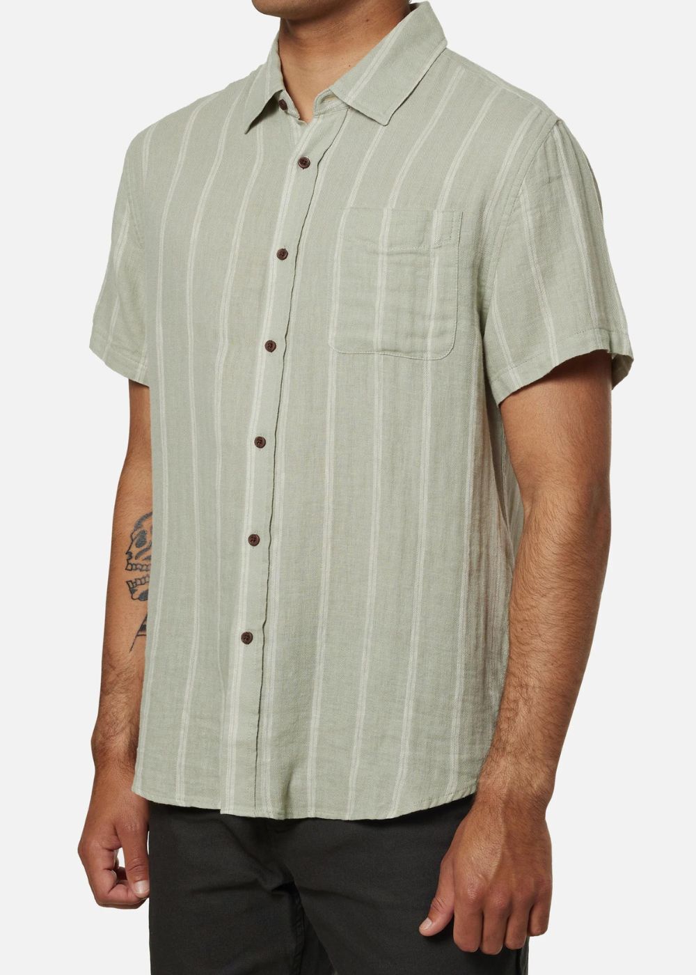 Alan Solid Shirt - מכופתרת כותנה קצרה צבע:green_sage