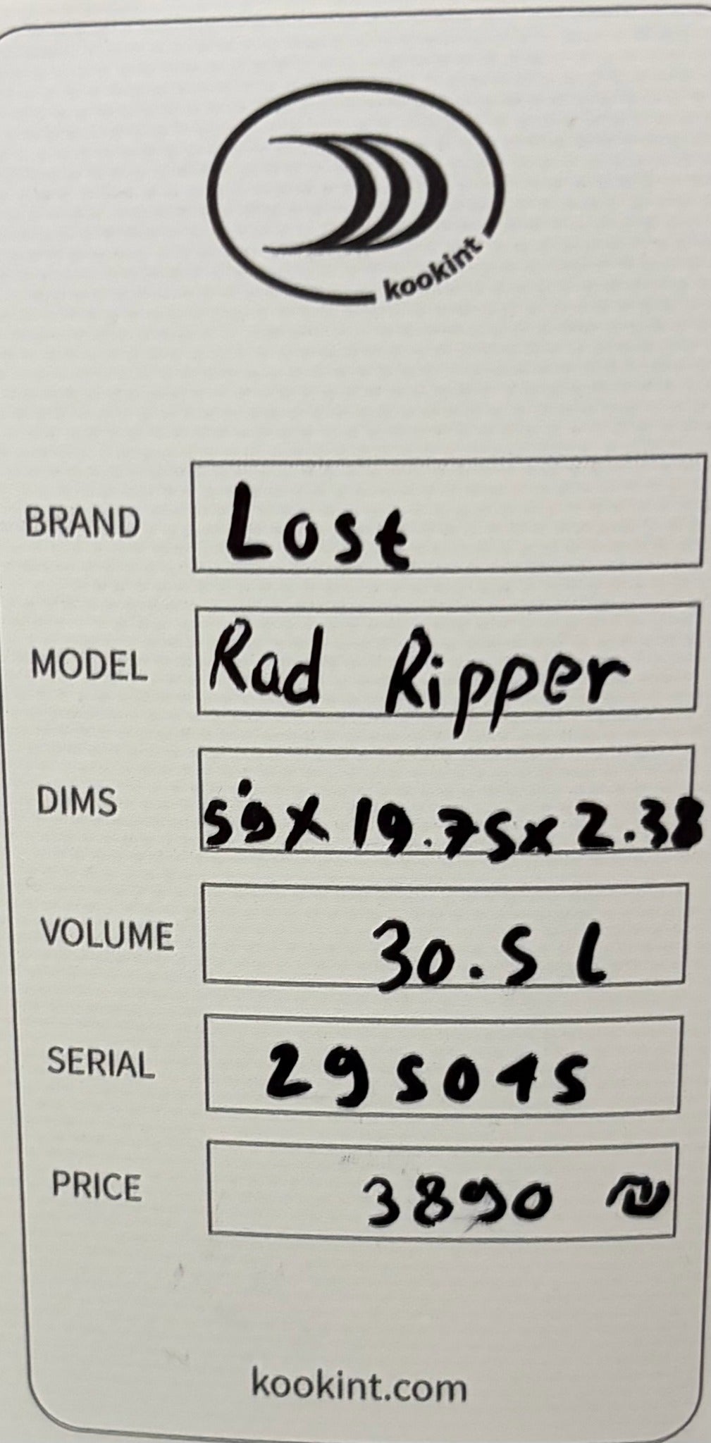 Lost Rad Ripper 5.9 SKU card